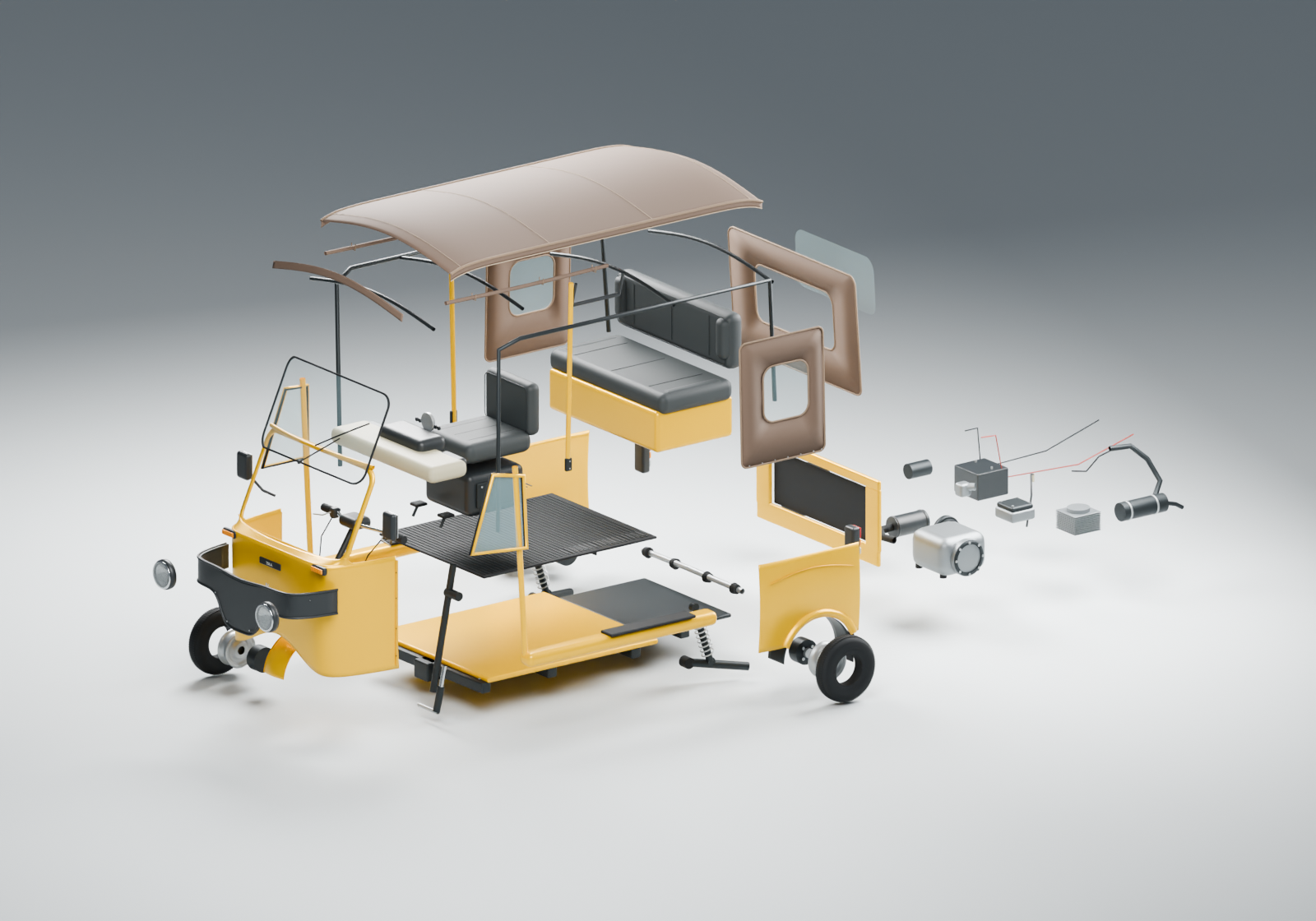 Tuk-Tuk in räumlich getrennten Baugruppen